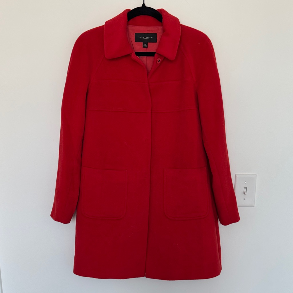 Ann Taylor Vibrant Red Wool Pea Coat - Size Xs